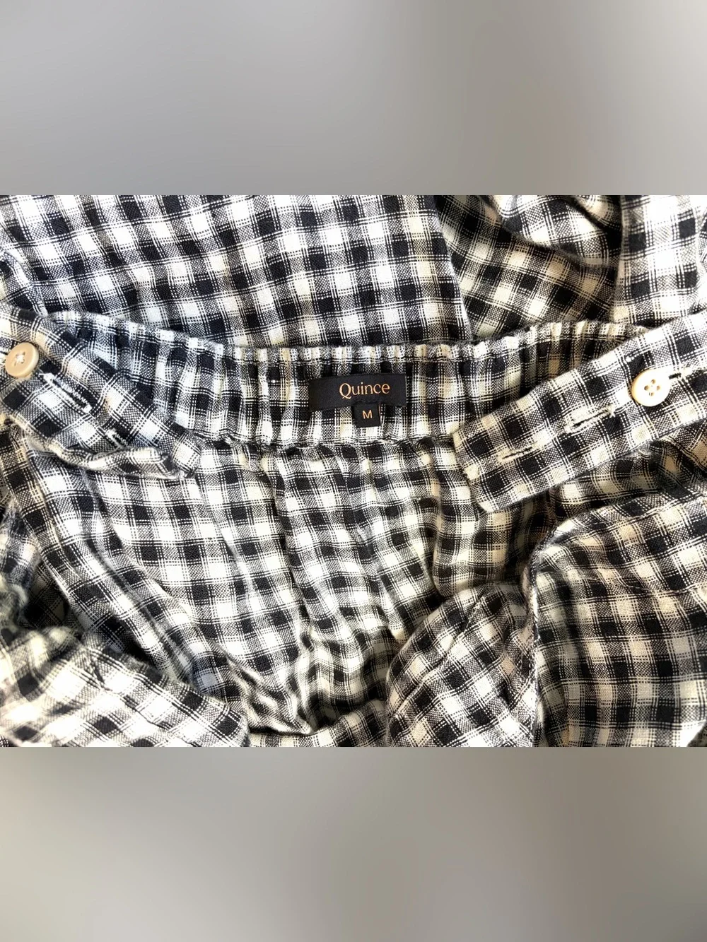 Title: Quince 100% European Linen Square Neck Gingham Jumpsuit  Size Medium